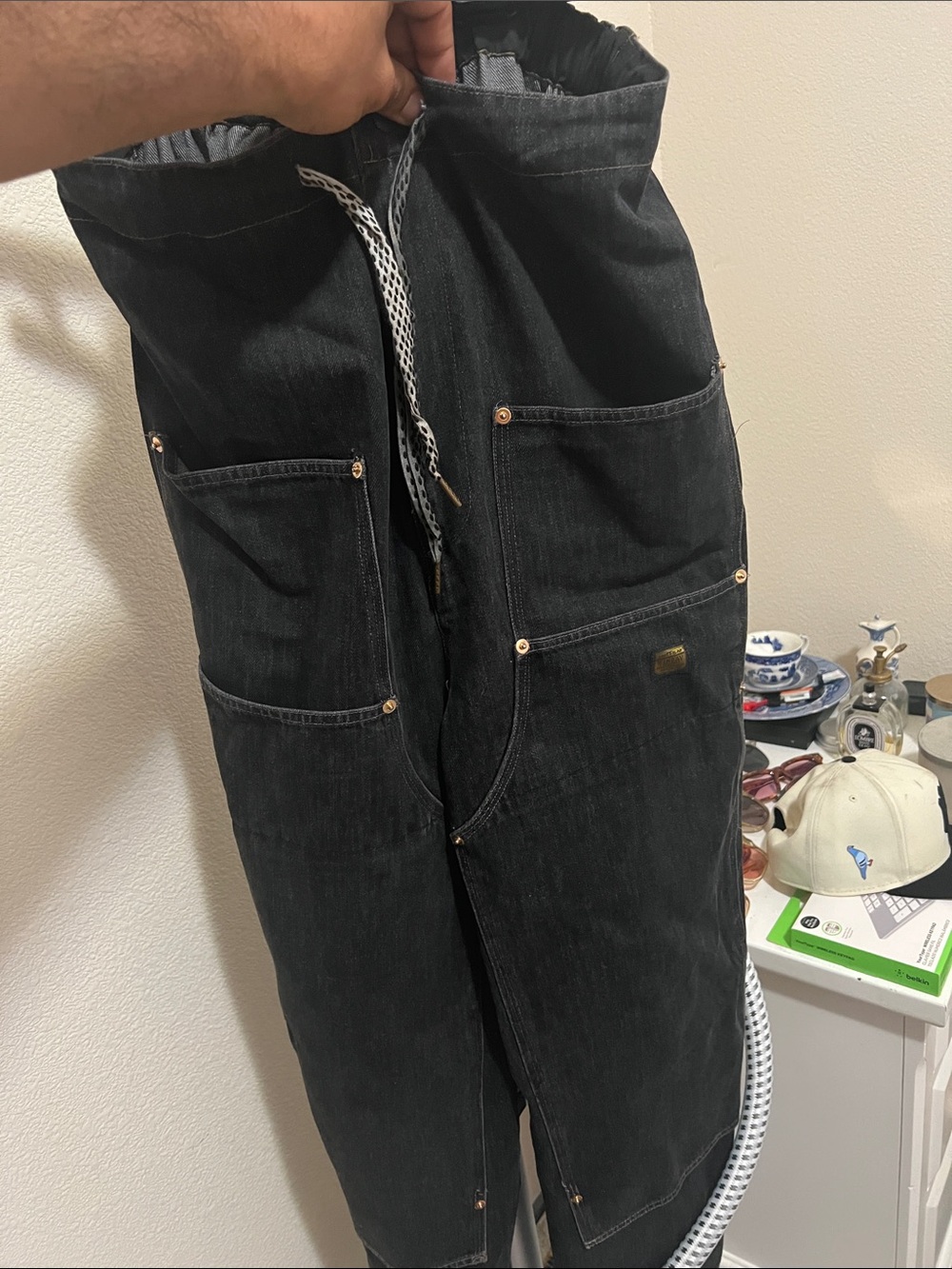 Kapital Black Cargo Utility Pants with Rivet Details